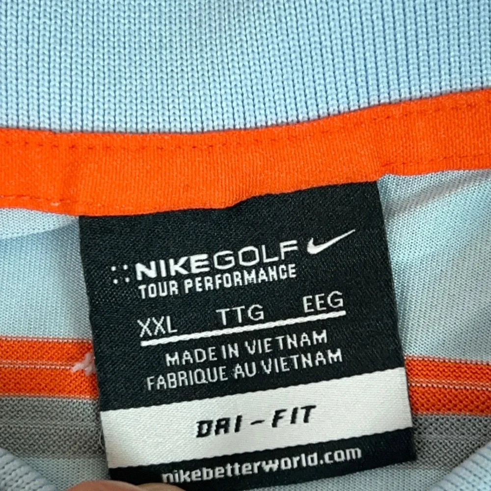 Nike Golf Polo Shirt Mens XXL Blue Orange Striped Dri FIT Tour Performance Logo
